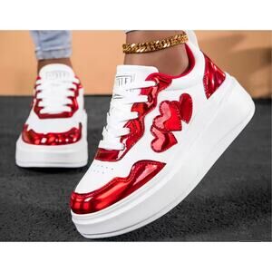 Red Heart Pattern Lightweight Sneakers Cushioned Sole 8